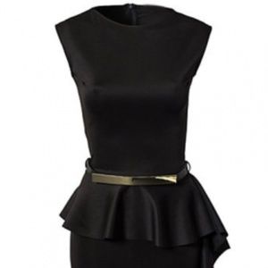 Black One-Side Draped Stylish Peplum Dress